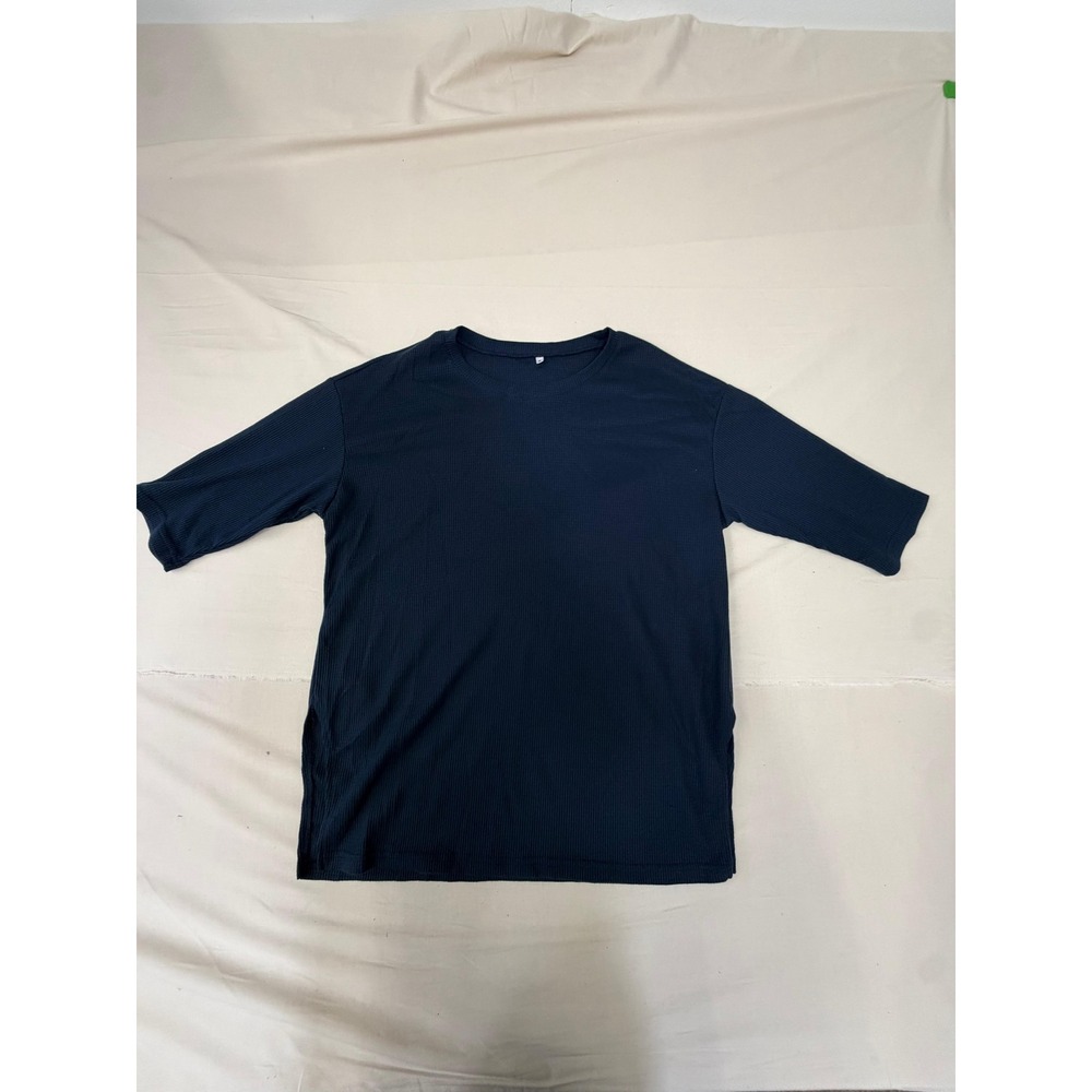 Baggyfly Navy Blue‎ Ribbed Waffle Knit 3/4 Sleeve Top Size M NWT